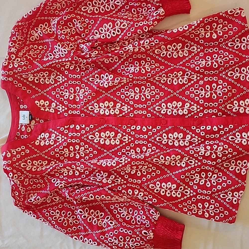 Cabi red eyelet embroidered Lyric top or jacket